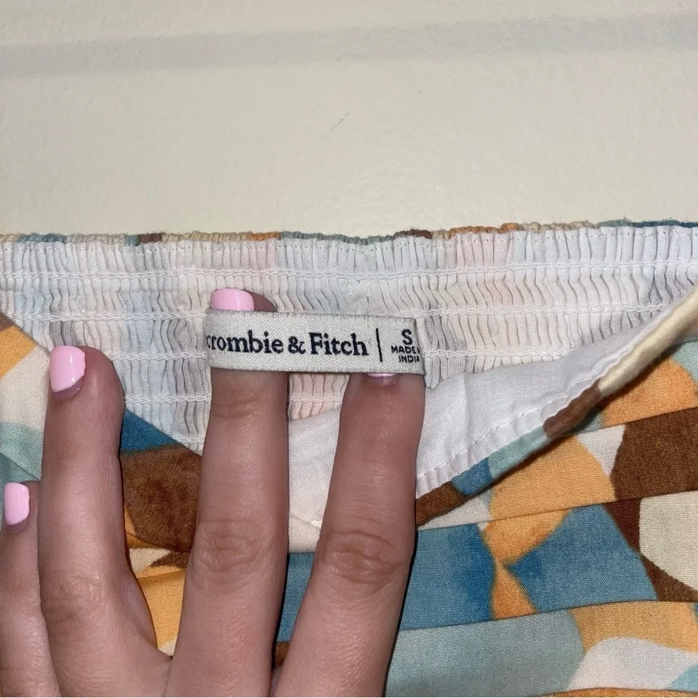 Abercrombie & Fitch Puff Sleeve Square Neck Crop Funky Print Top Size Small - Picture 4 of 5